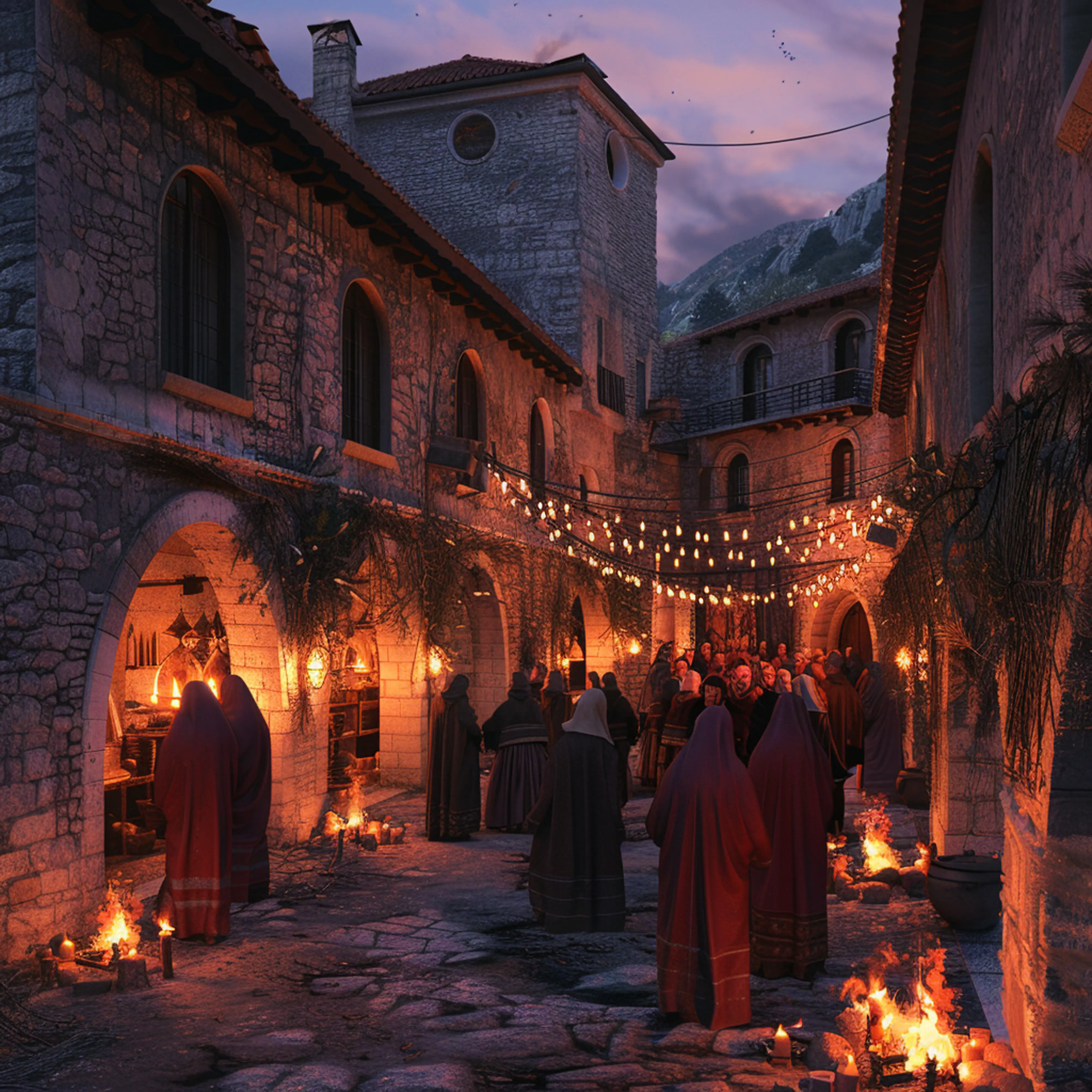 Budva, Montenegro, im Januar: Ritual am orthodoxen Weihnachtsabend mit Eichenfeuer in Montenegro