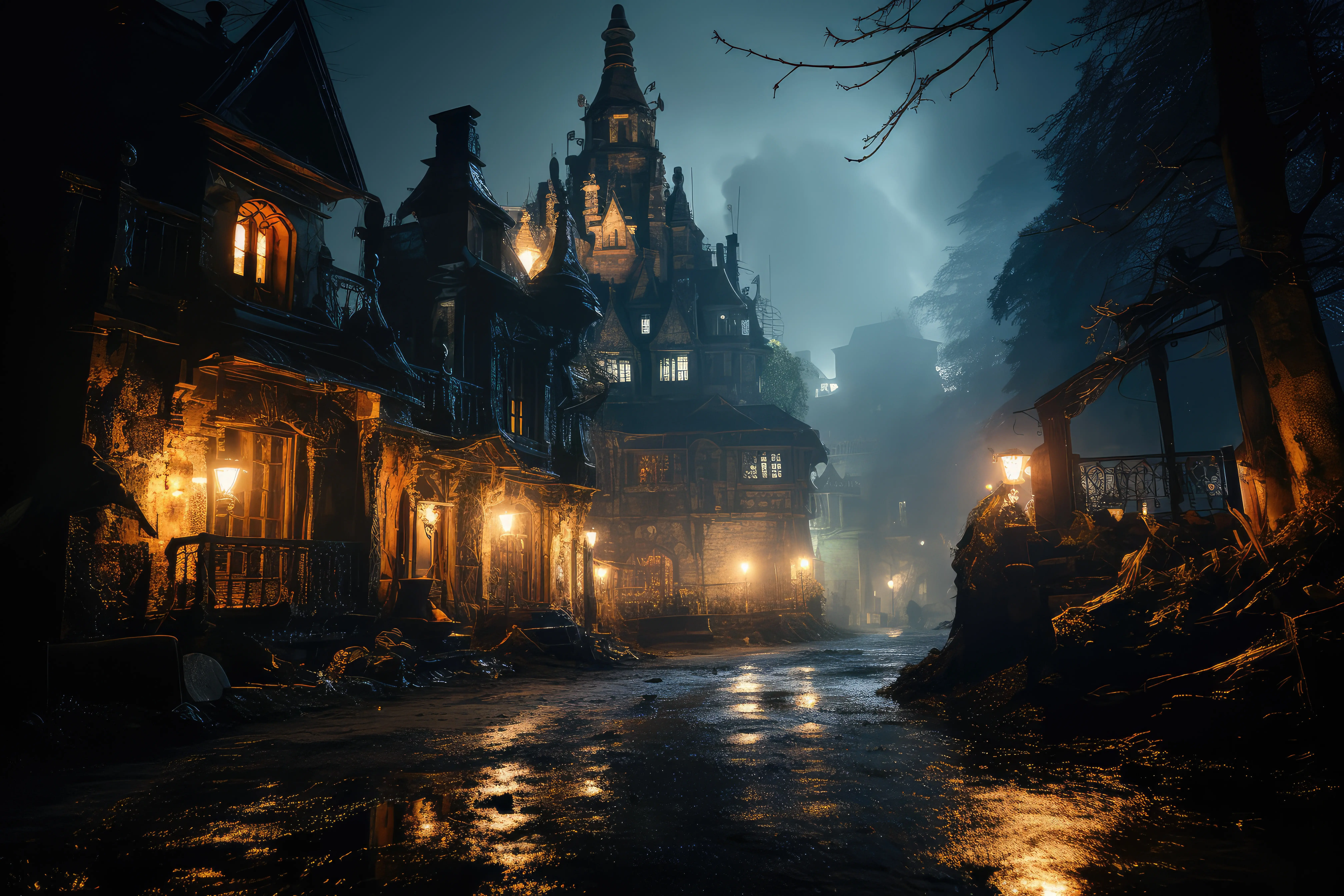 Gruseliges Schloss bei Nacht