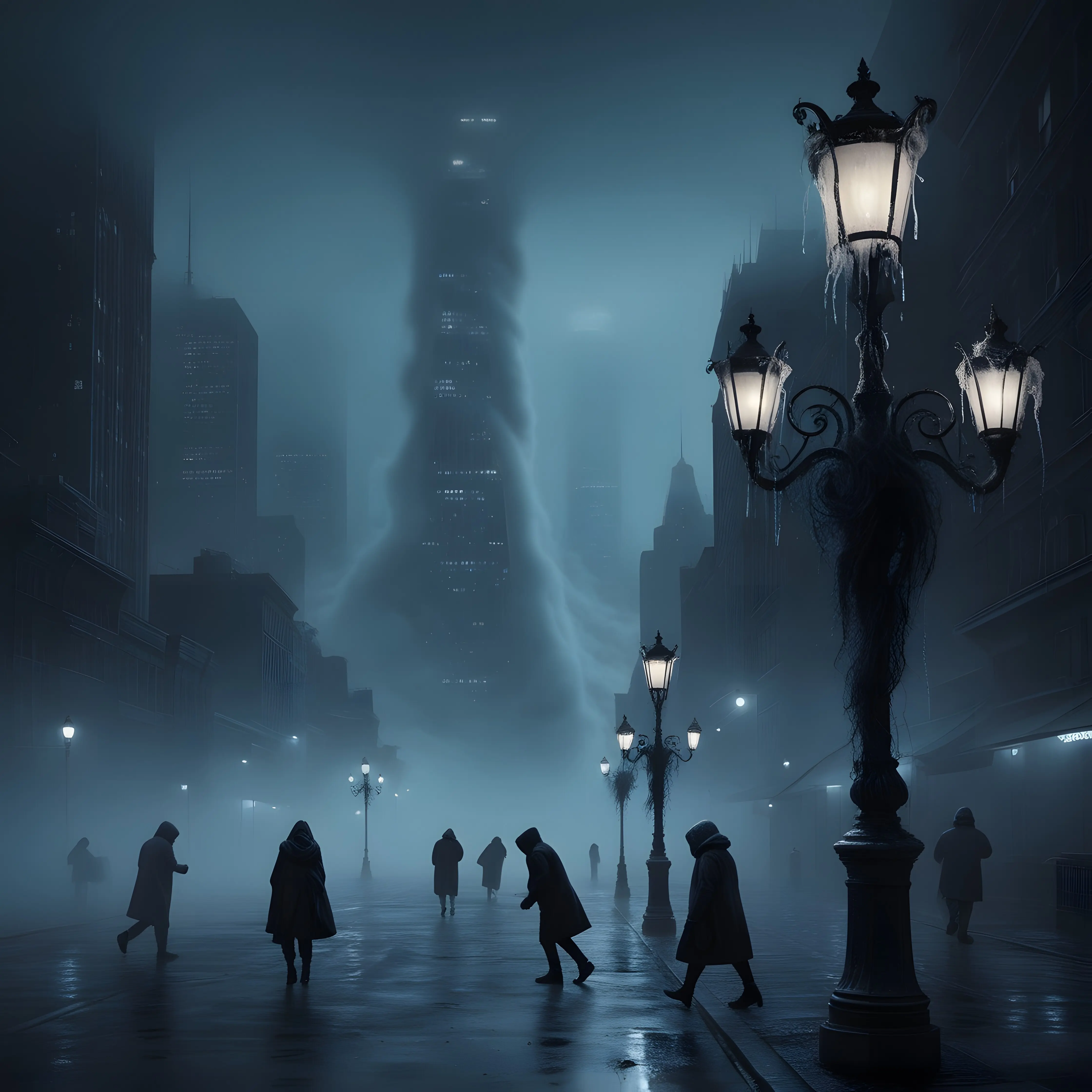 Eine Stadtstraße mit einem Laternenmast und einer Straßenlampe.